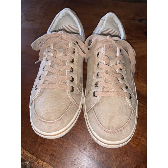 Taos Star Shoes Women's 9 1/2 Tan Brown Canvas Comfort Lace Up Casual Sneakers - Picture 2 of 8